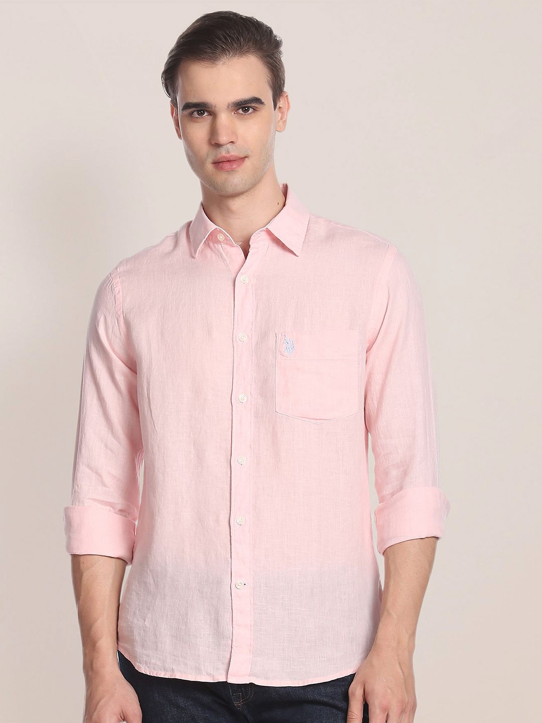 

U.S. Polo Assn. Men Spread Collar Long Sleeves Casual Shirt, Pink
