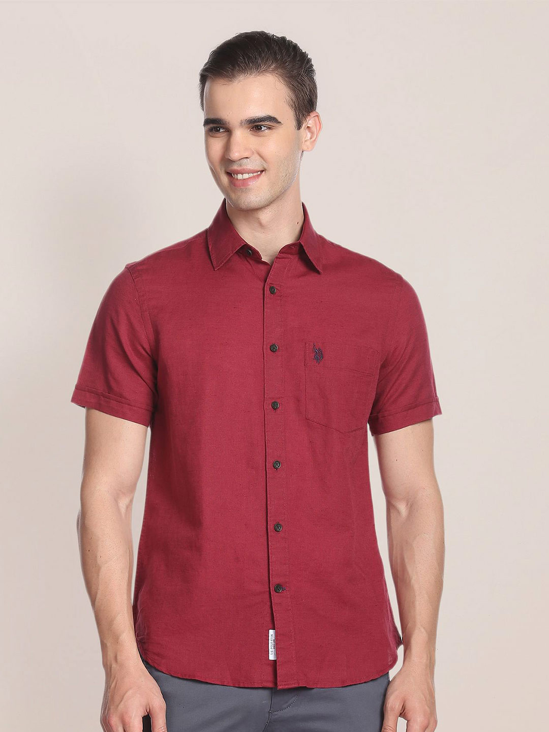 

U.S. Polo Assn. Men Spread Collar Short Sleeves Casual Shirt, Red