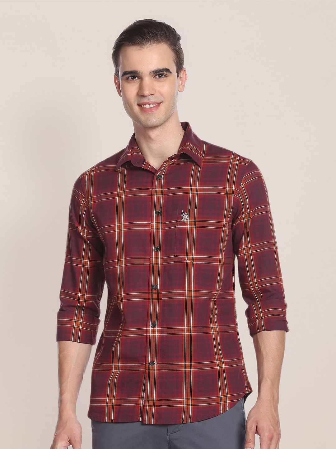 

U.S. Polo Assn. Men Tartan Checked Pure Cotton Casual Shirt, Red