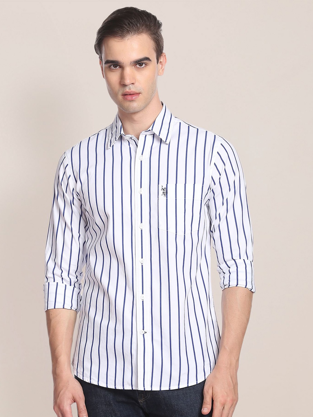 

U.S. Polo Assn. Vertical Stripes Striped Pure Cotton Casual Shirt, White