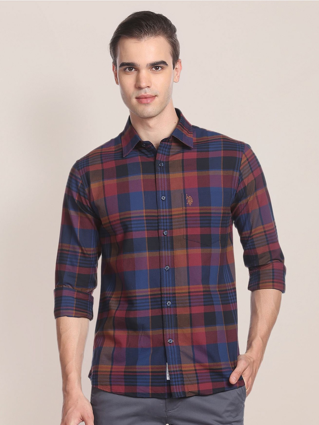 

U.S. Polo Assn. Tartan Checks Checked Pure Cotton Casual Shirt, Red