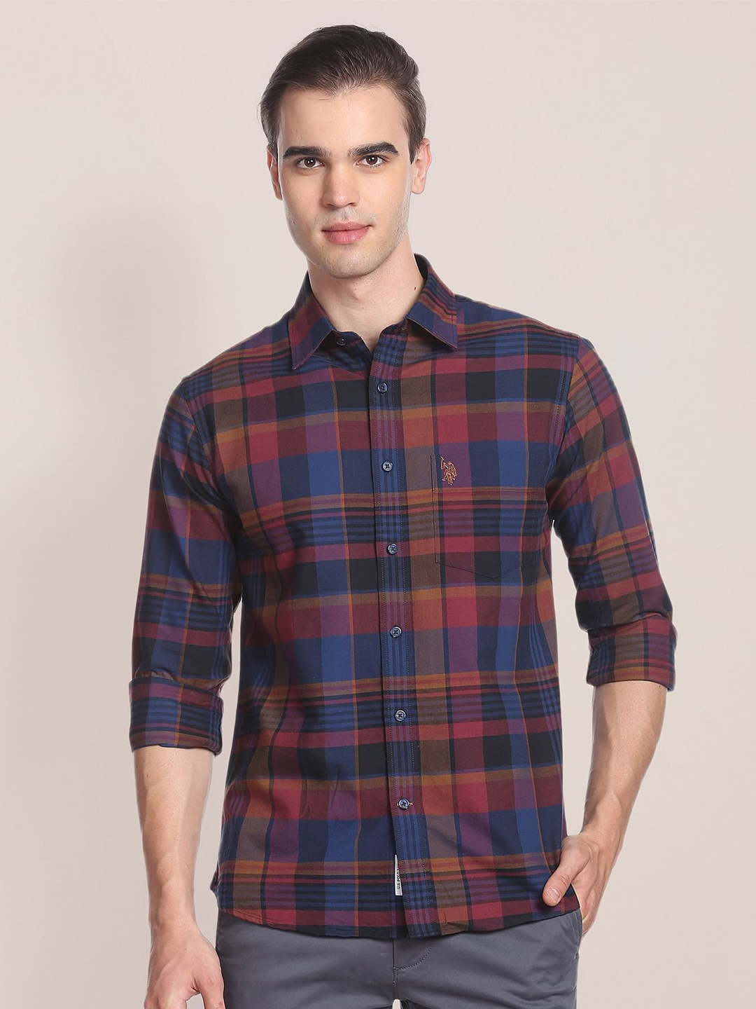 

U.S. Polo Assn. Tartan Checks Checked Pure Cotton Casual Shirt, Red