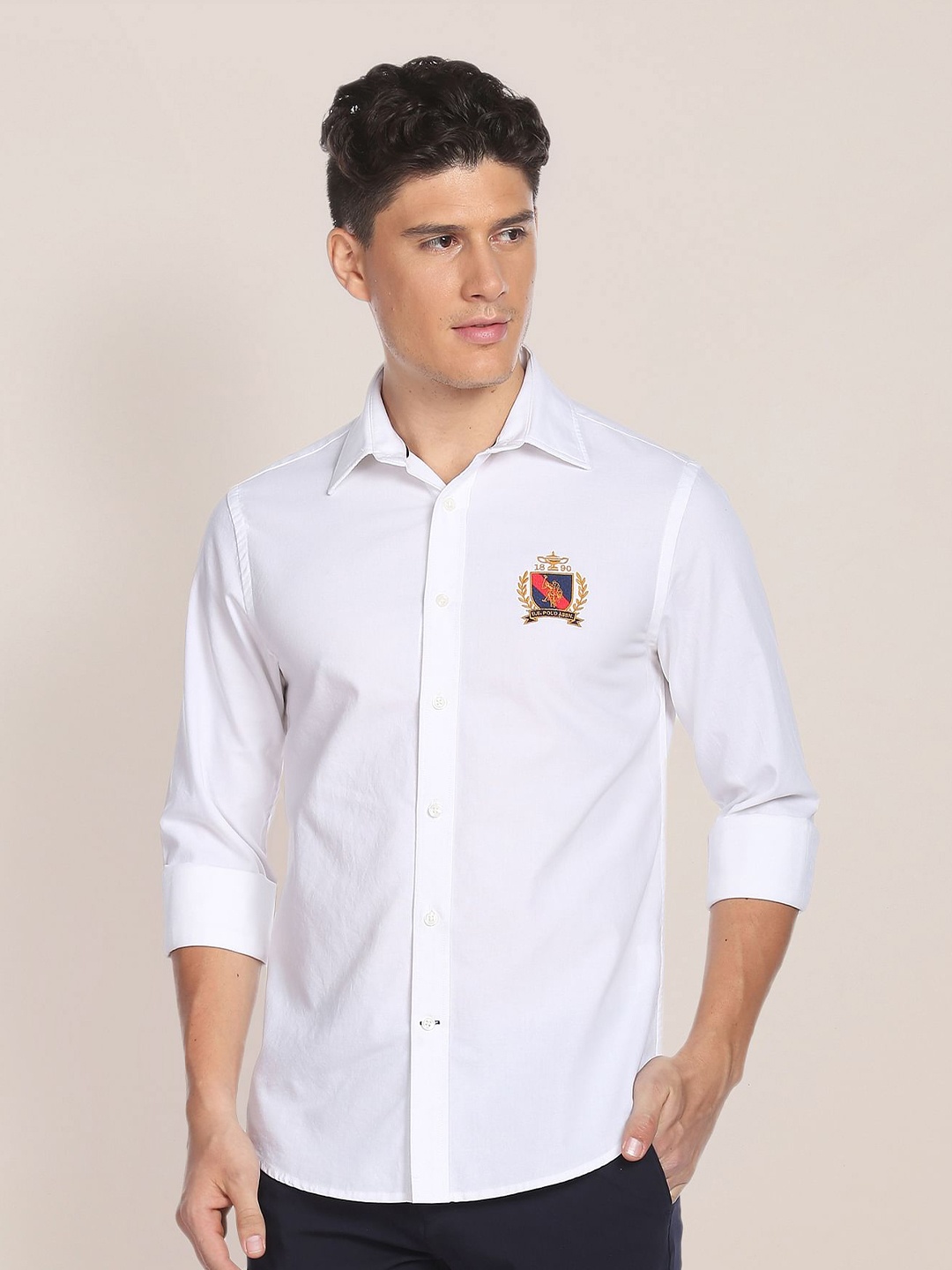 

U.S. Polo Assn. Spread Collar Pure Cotton Casual Shirt, White