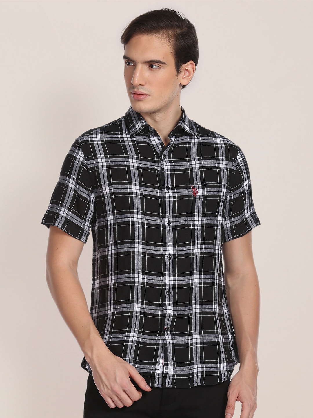 

U.S. Polo Assn. Tartan Checks Pure Linen Casual Shirt, Black