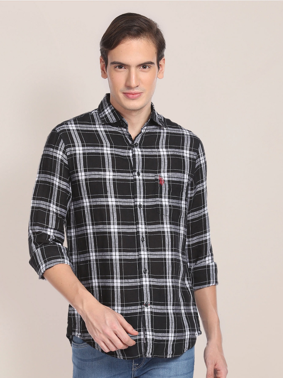 

U.S. Polo Assn. Tartan Checks Pure Linen Casual Shirt, Black