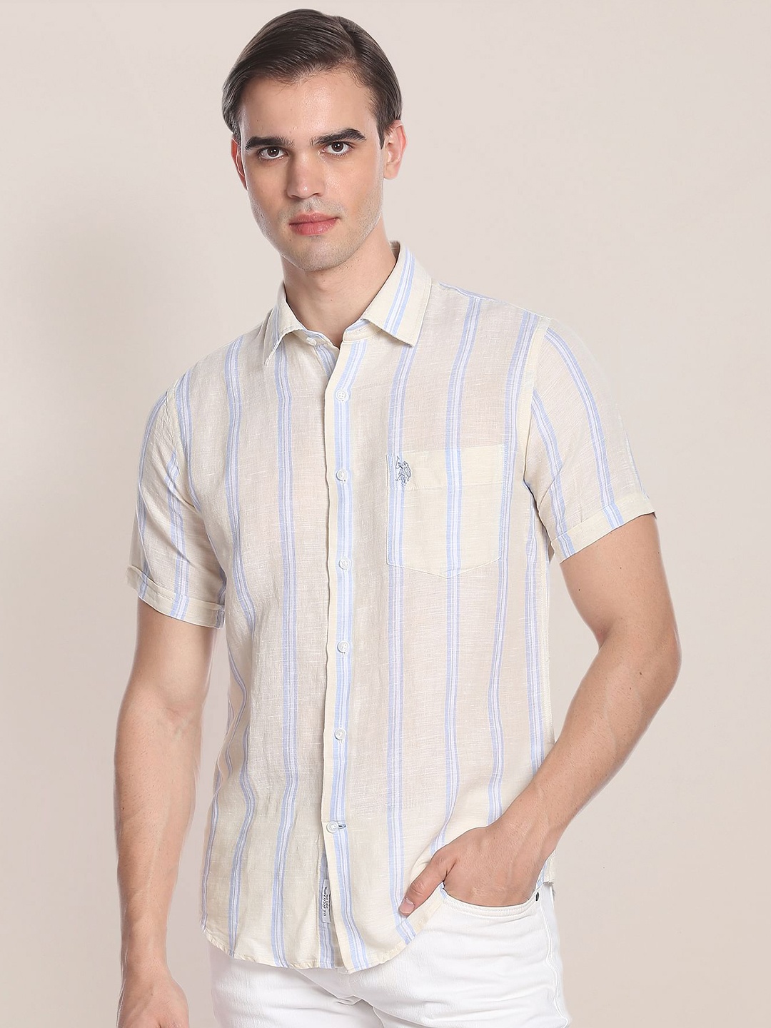 

U.S. Polo Assn. Striped Linen Cotton Casual Shirt, Yellow