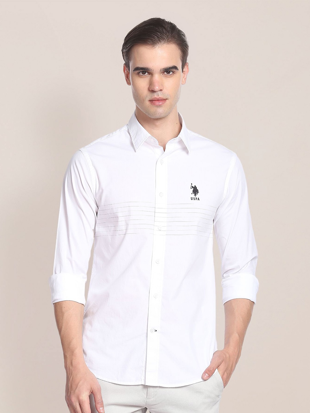 

U.S. Polo Assn. Striped Pure Cotton Casual Shirt, White