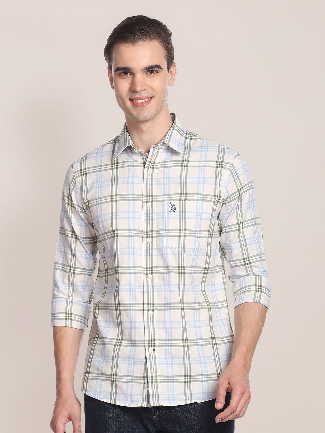 

U.S. Polo Assn. Tartan Checks Oxford Pure Cotton Casual Shirt, Green