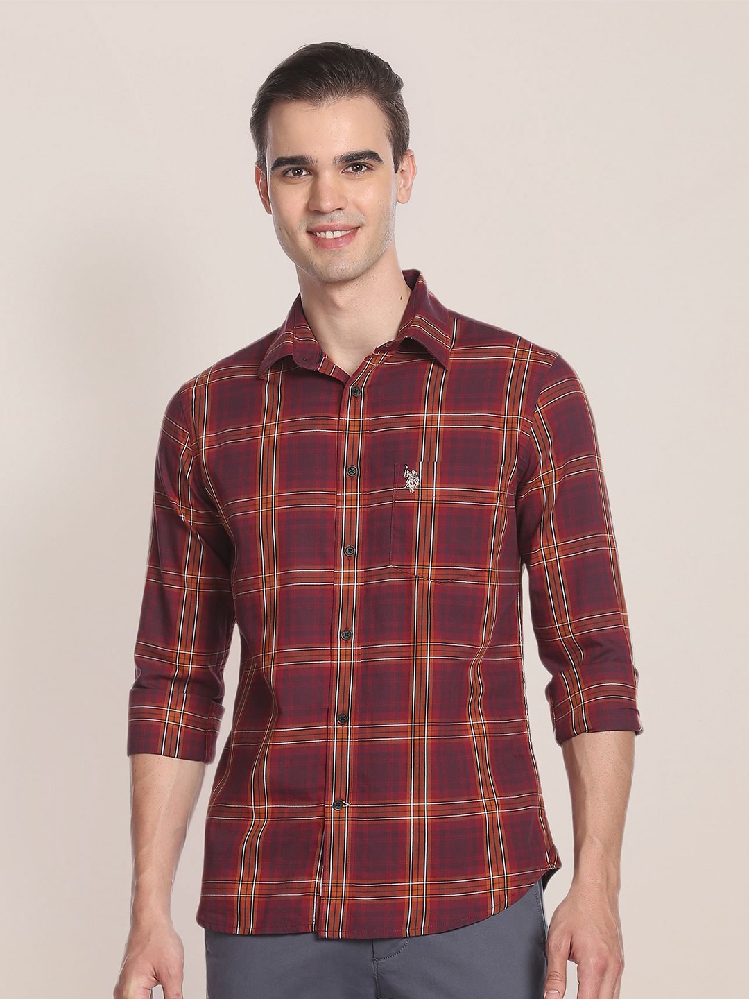 

U.S. Polo Assn. Tartan Checks Twill Pure Cotton Casual Shirt, Maroon