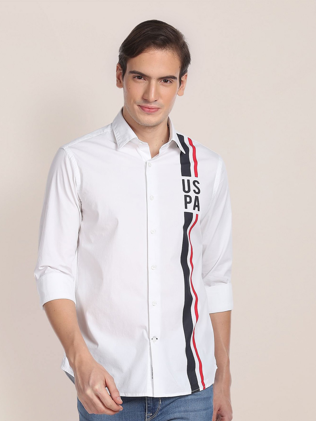 

U.S. Polo Assn. Striped Spread Collar Casual Shirt, White