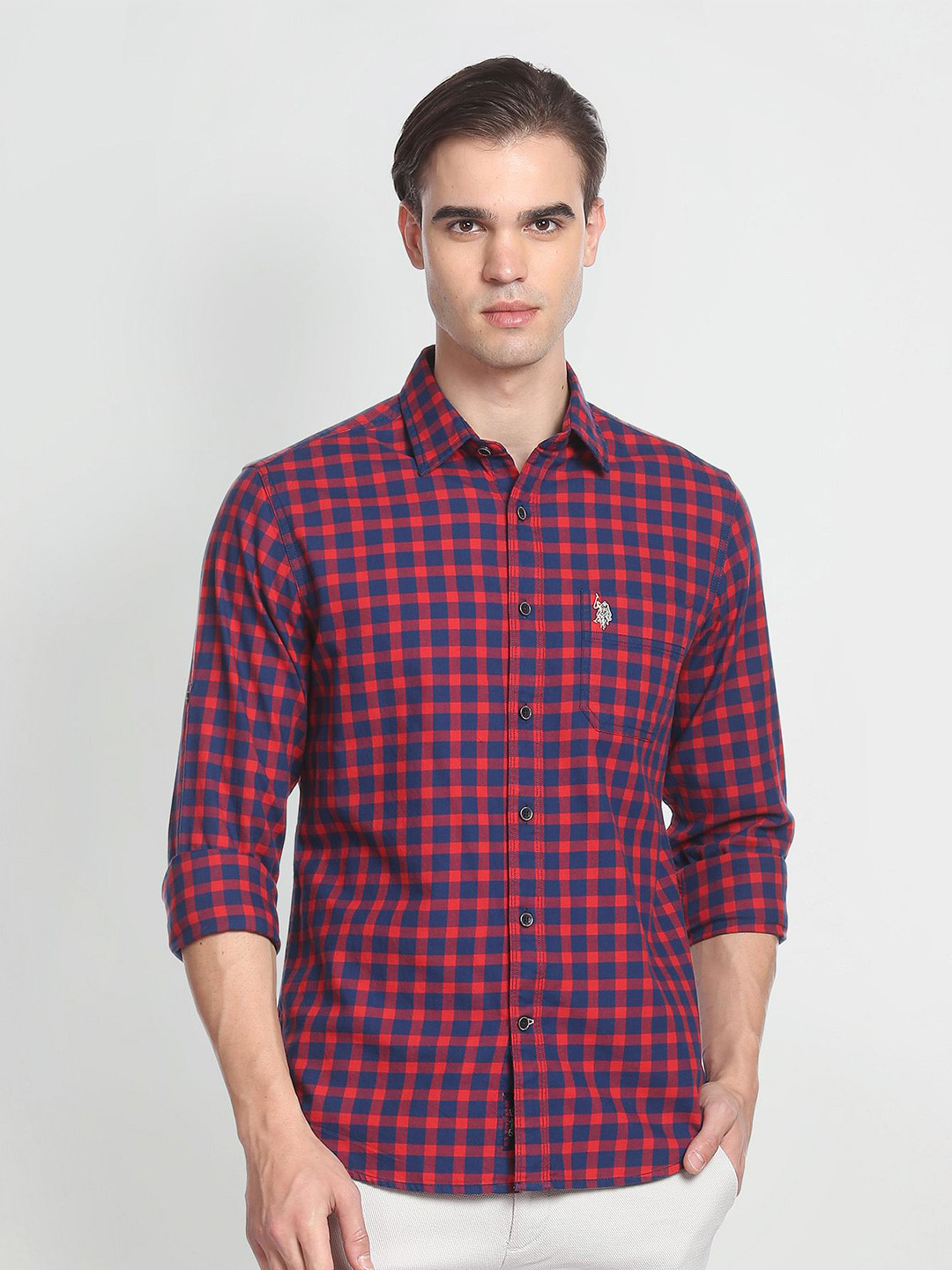 

U.S. Polo Assn. Denim Co. Men Pure Cotton Twill Opaque Checked Casual Shirt, Red