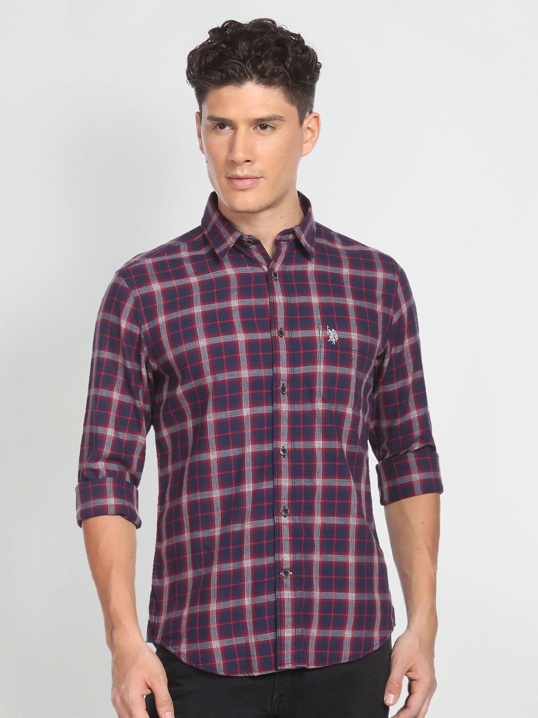 

U.S. Polo Assn. Denim Co. Spread Collar Tartan Twill Checked Casual Shirt, Blue