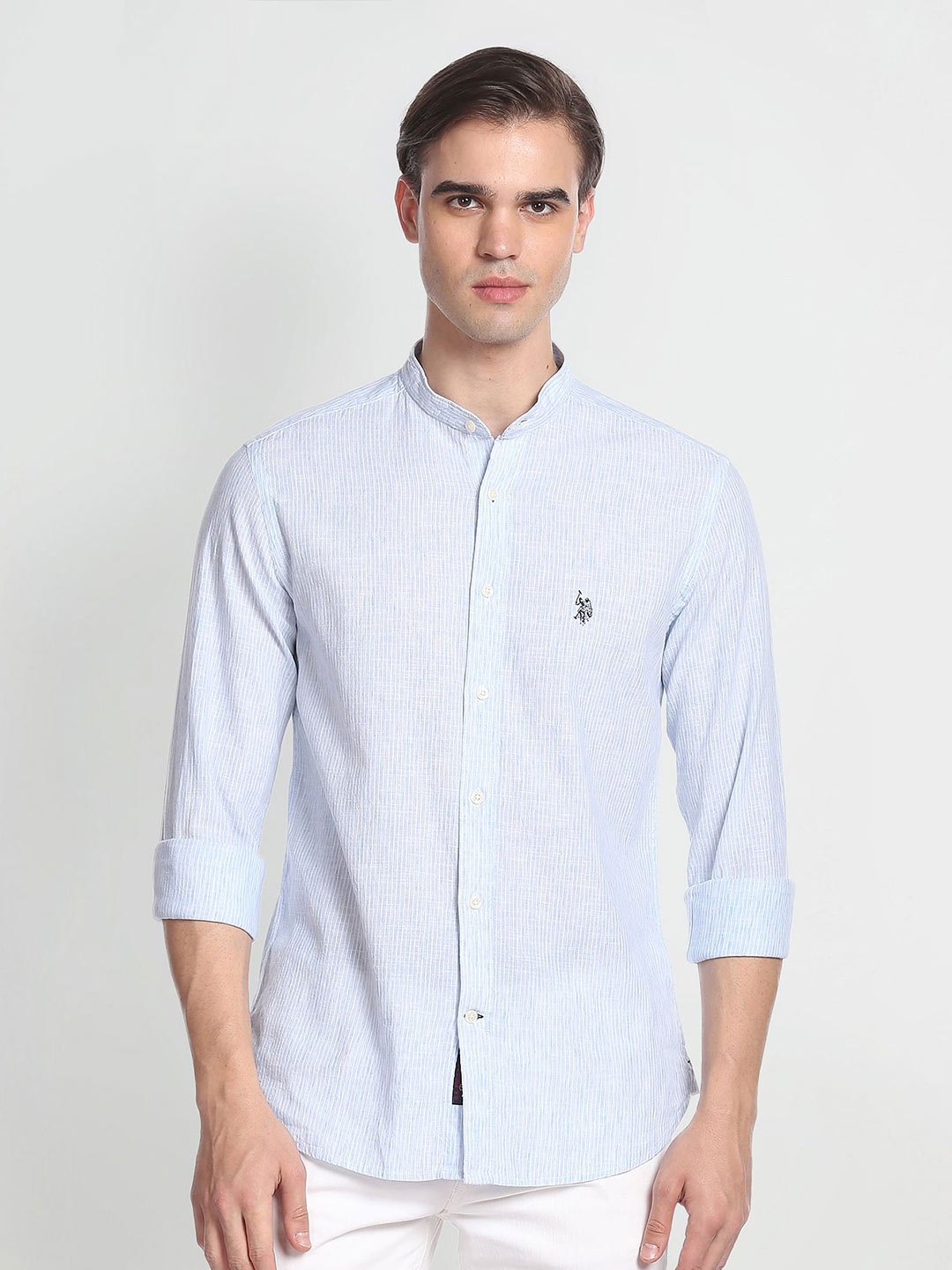 

U.S. Polo Assn. Denim Co. Mandarin Collar Opaque Striped Casual Shirt, Blue