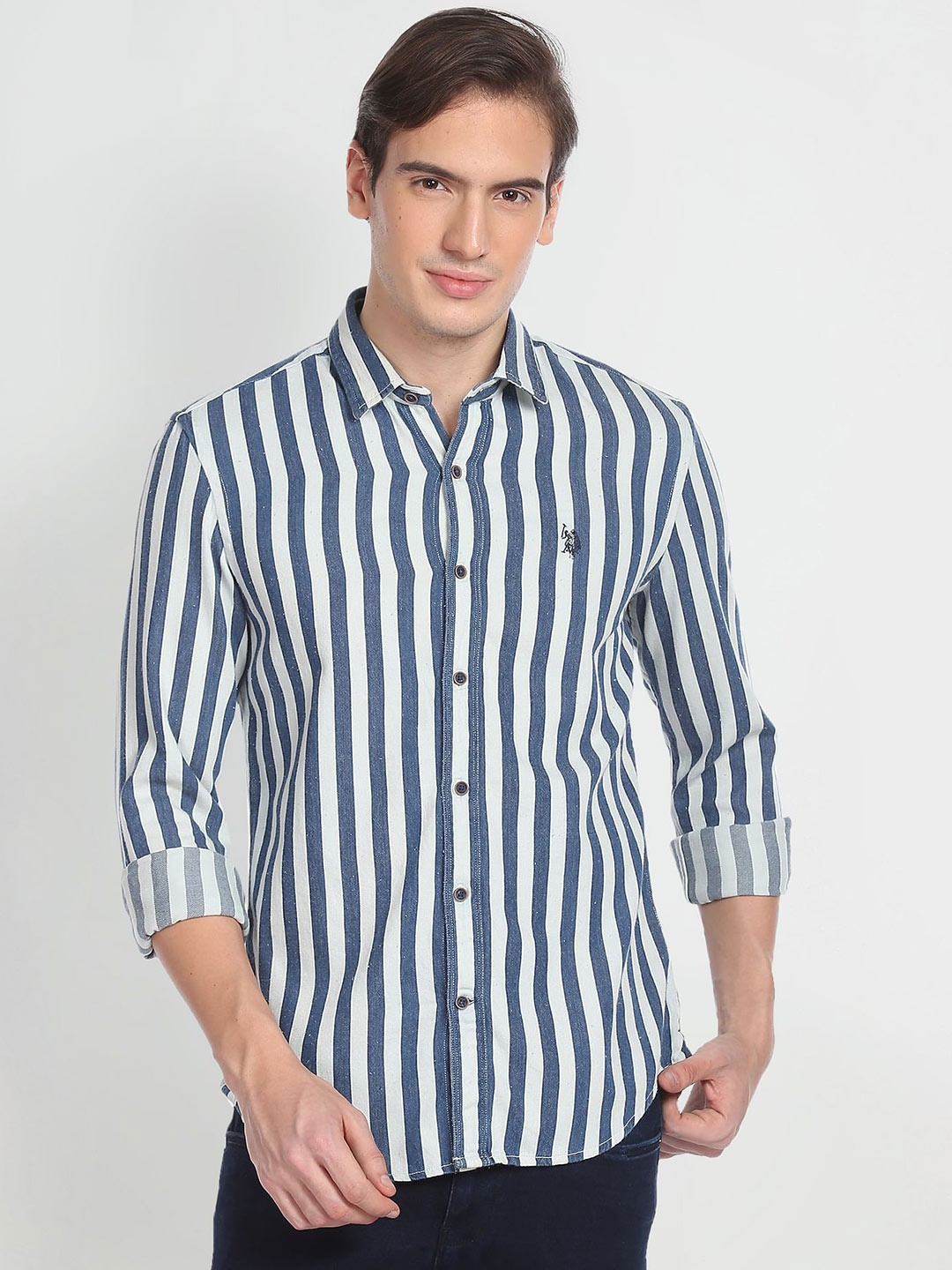 

U.S. Polo Assn. Denim Co. Spread Collar Opaque Striped Casual Shirt, Blue