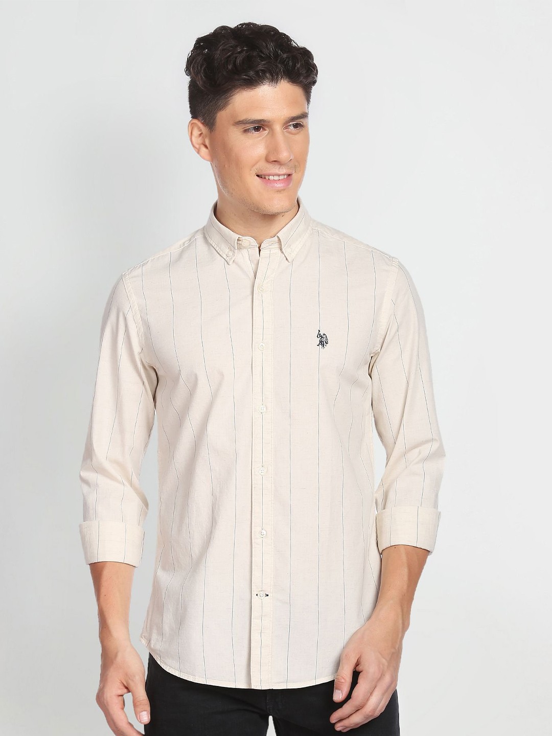 

U.S. Polo Assn. Denim Co. Spread Collar Opaque Striped Casual Shirt, Beige