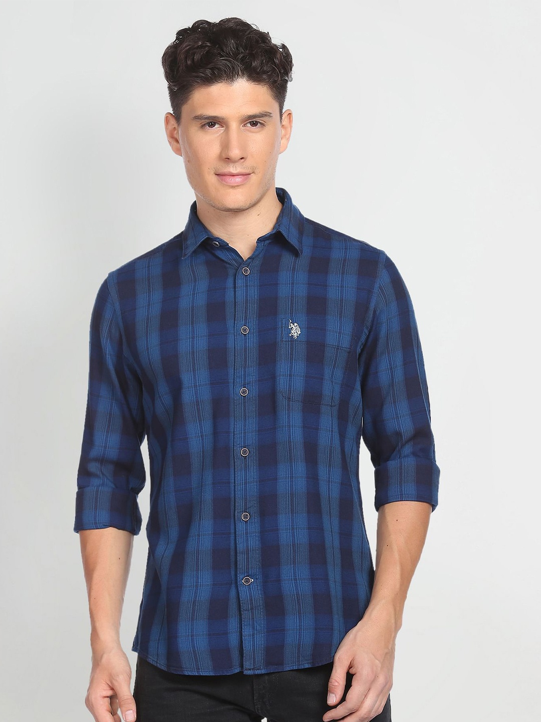 

U.S. Polo Assn. Denim Co. Spread Collar Opaque Checked Casual Shirt, Blue