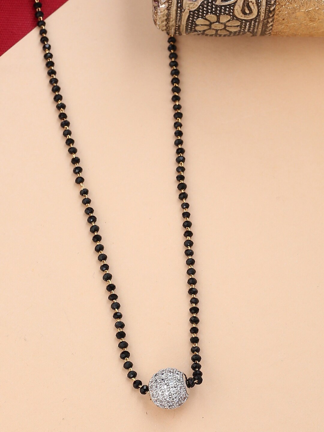 

Shoshaa Gold-Plated Stone-Studded & Beaded Mangalsutra, White
