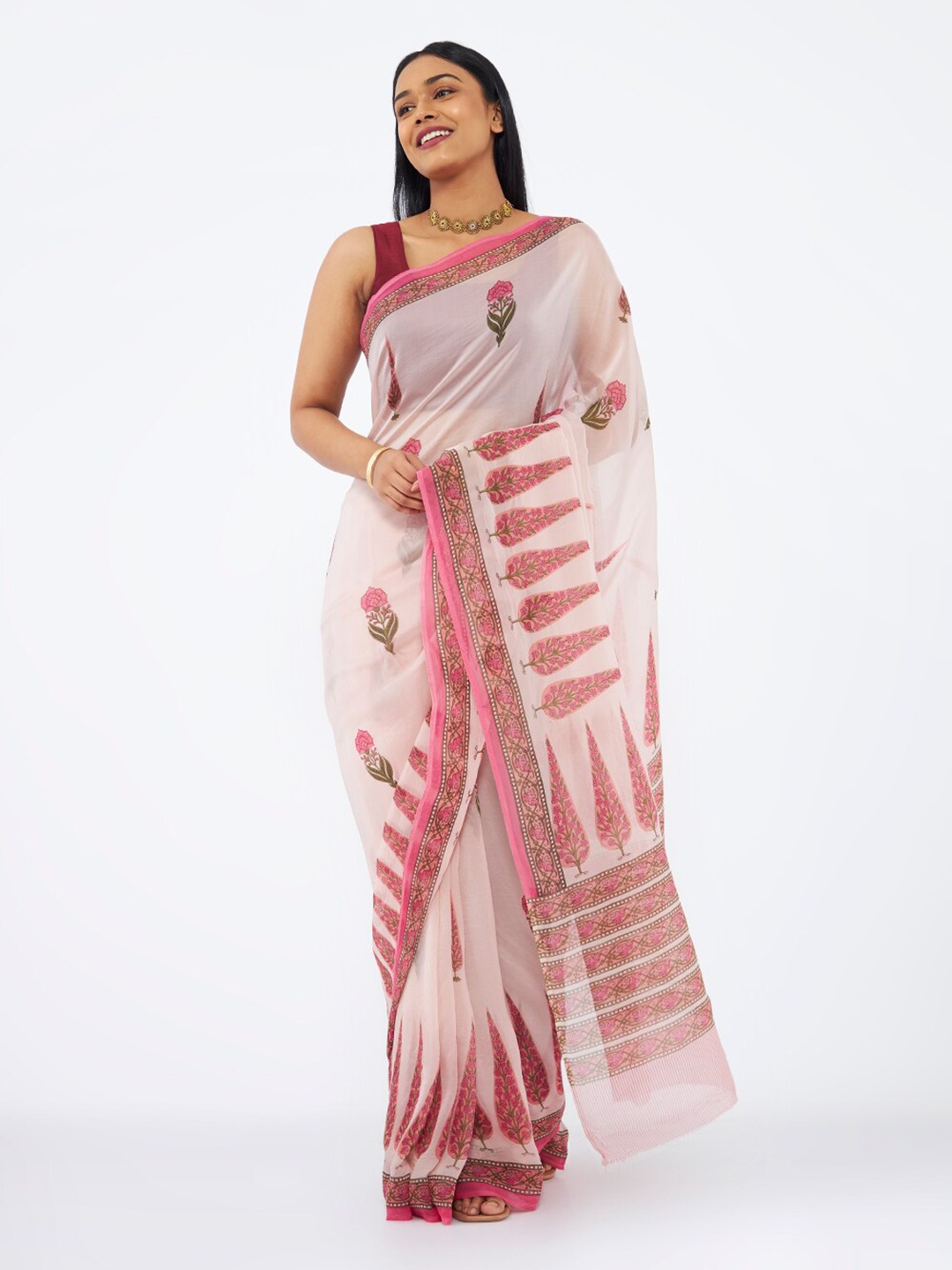 

Taneira Floral Printed Organza Saree, Pink