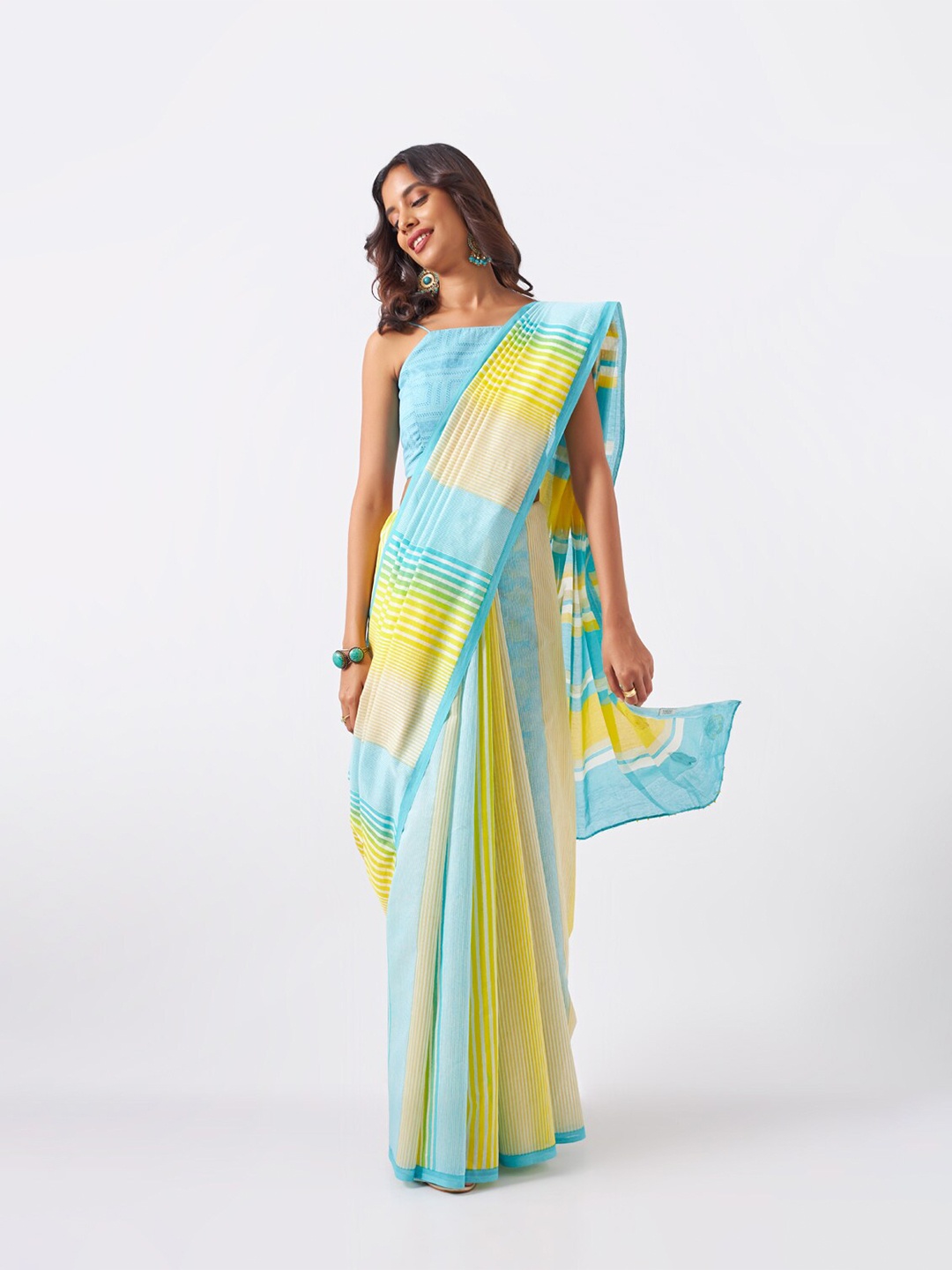 

Taneira Striped Silk Cotton Saree, Yellow