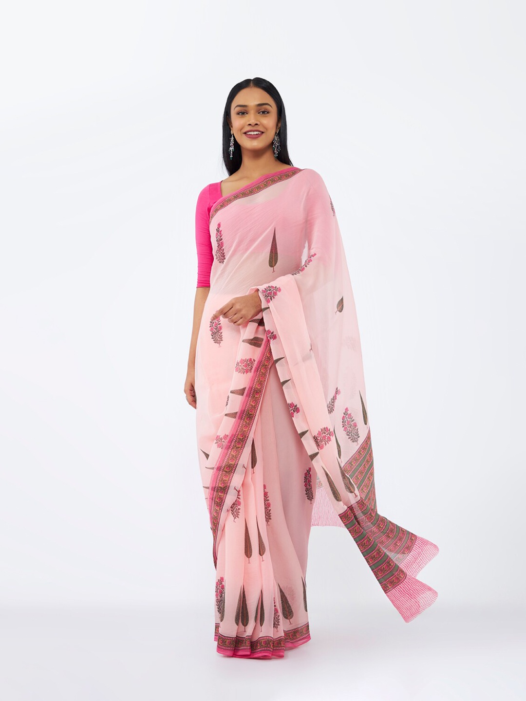 

Taneira Ethnic Motifs Printed Organza Saree, Pink
