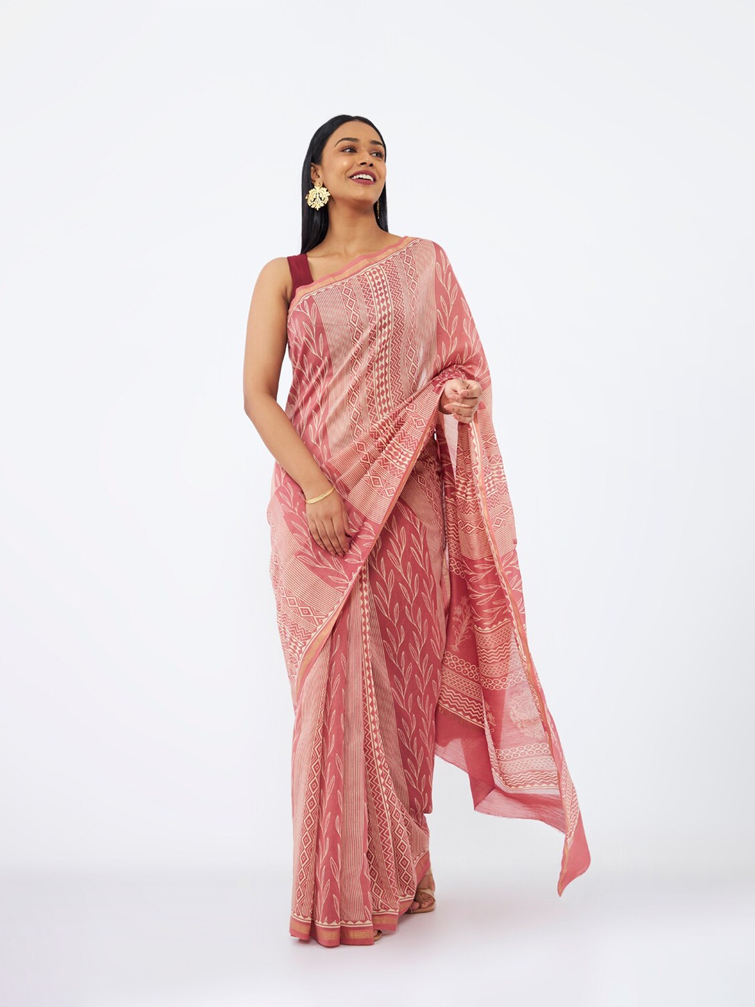 

Taneira Floral Printed Zari Silk Cotton Saree, Red