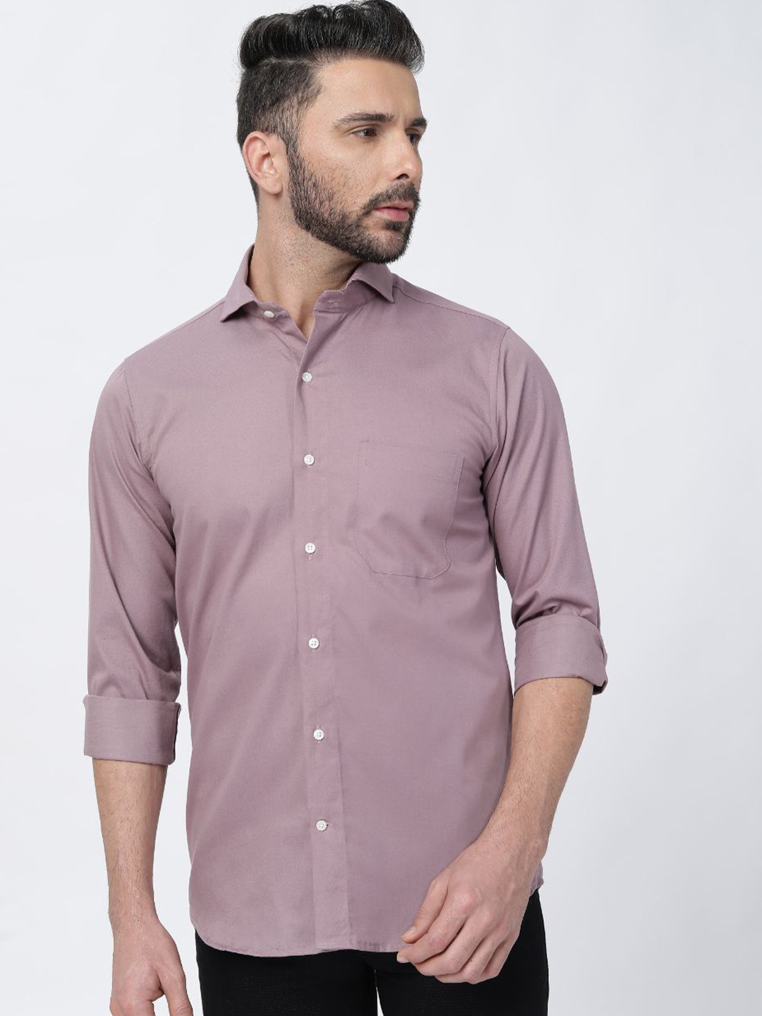

FRENCH CROWN Spread Collar Cotton Casual Shirt, Mauve