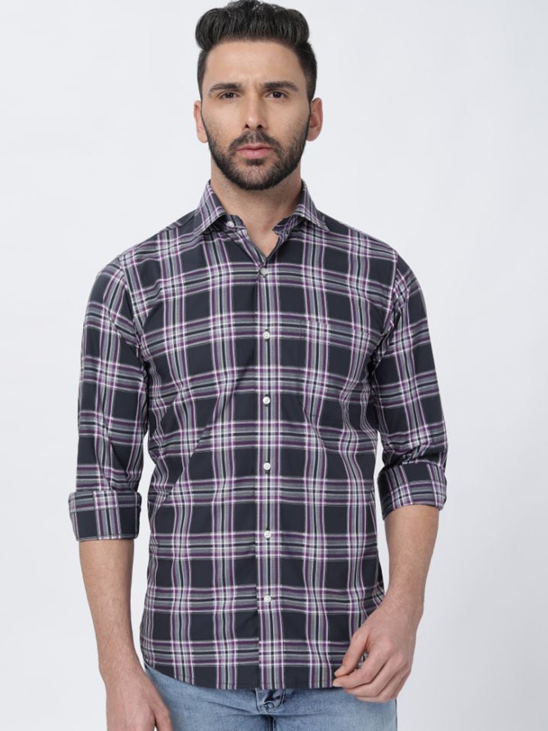 

FRENCH CROWN Tartan Checks Cotton Casual Shirt, Charcoal