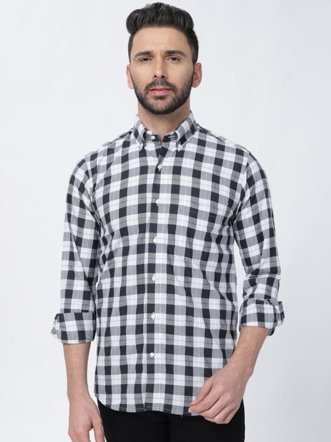 

FRENCH CROWN Checked Cotton Casual Shirt, Black