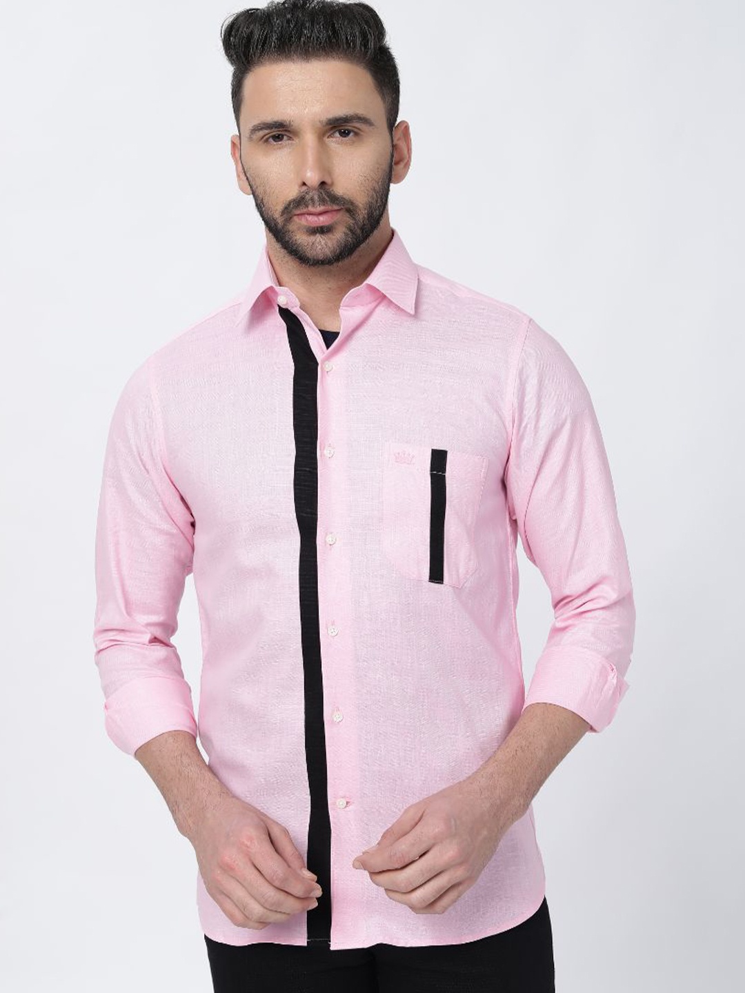 

FRENCH CROWN Striped Linen Casual Shirt, Pink