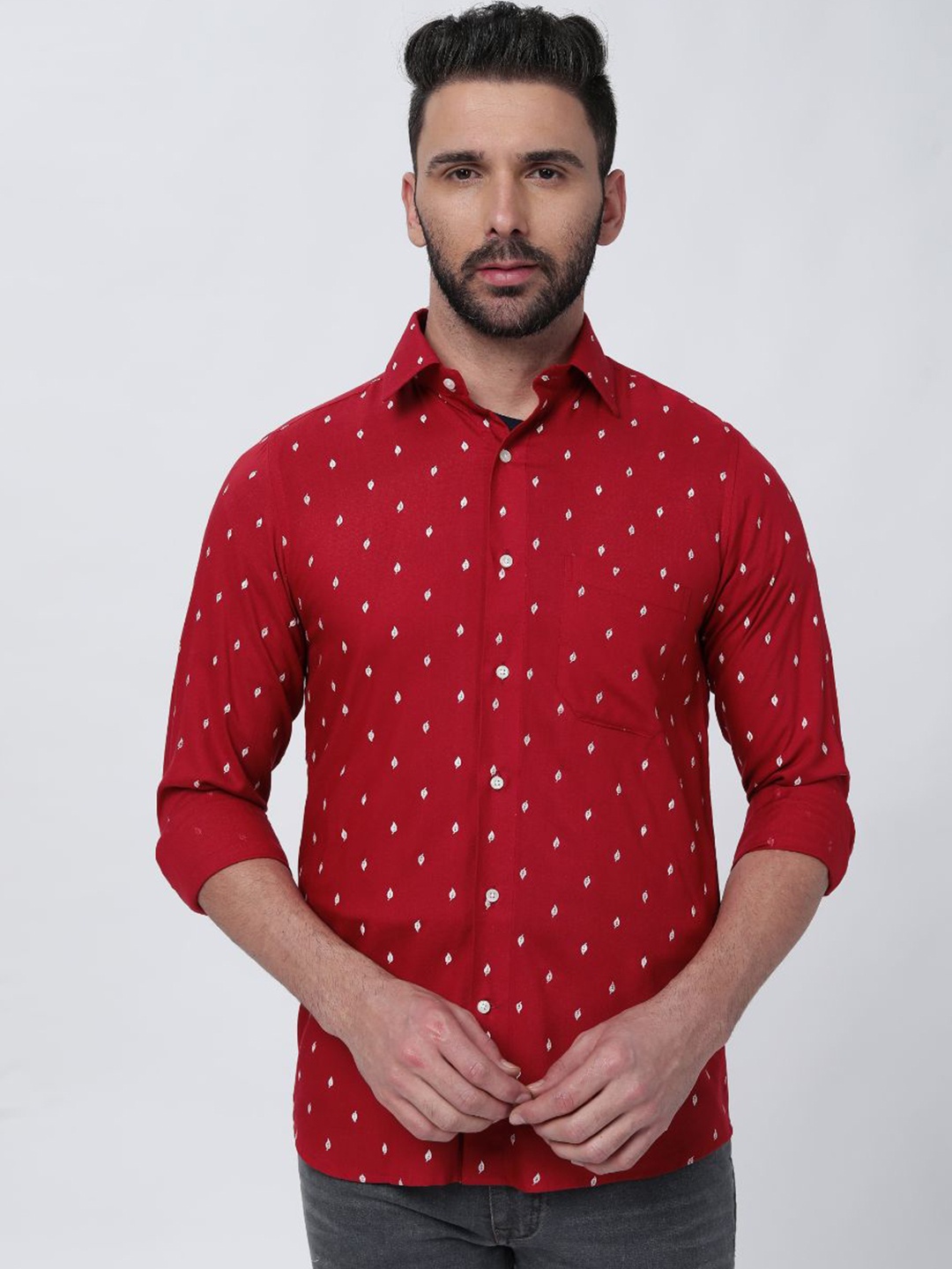 

FRENCH CROWN Floral Printed Casual Shirt, Maroon