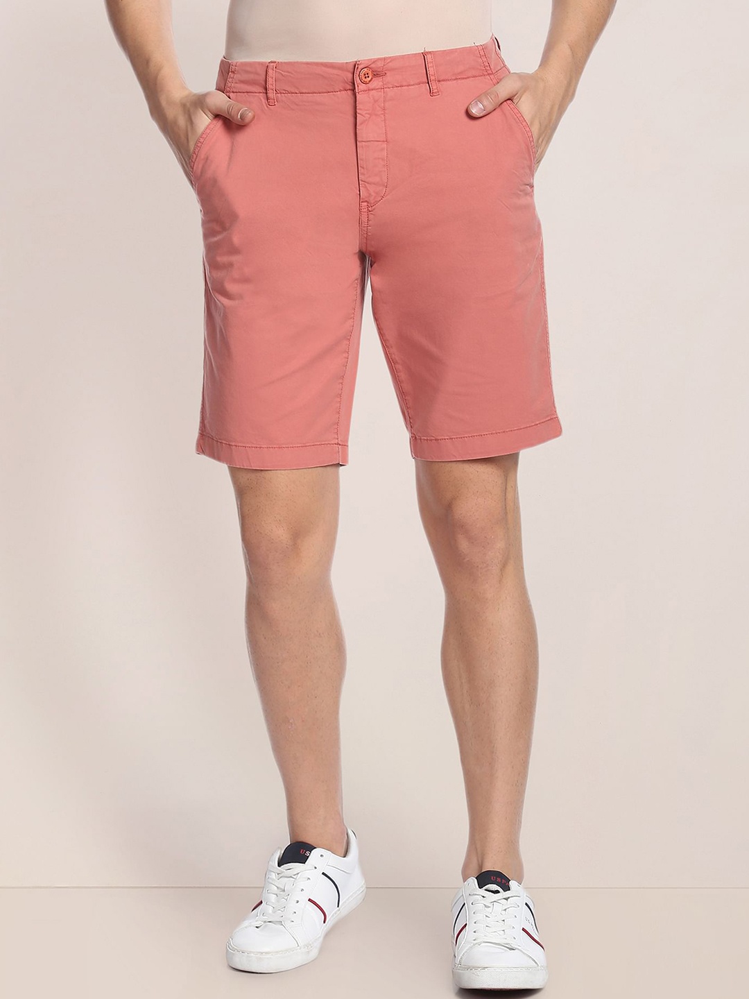 

U.S. Polo Assn. Men Mid-Rise Slim Fit Cotton Shorts, Orange