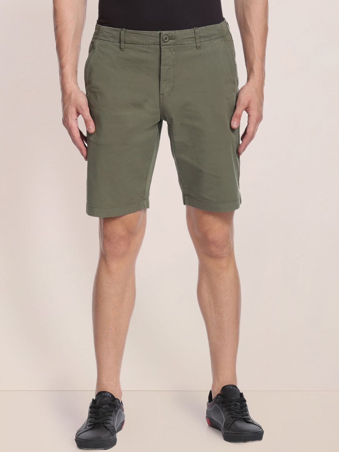 

U.S. Polo Assn. Men Mid Rise Cotton Slim Fit Shorts, Olive