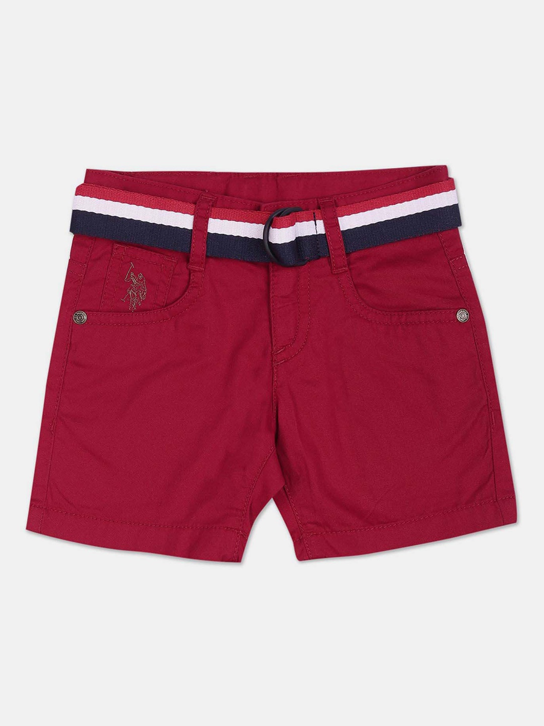 

U.S. Polo Assn. Kids Boys Mid-Rise Cotton Slim Fit Regular Shorts, Red