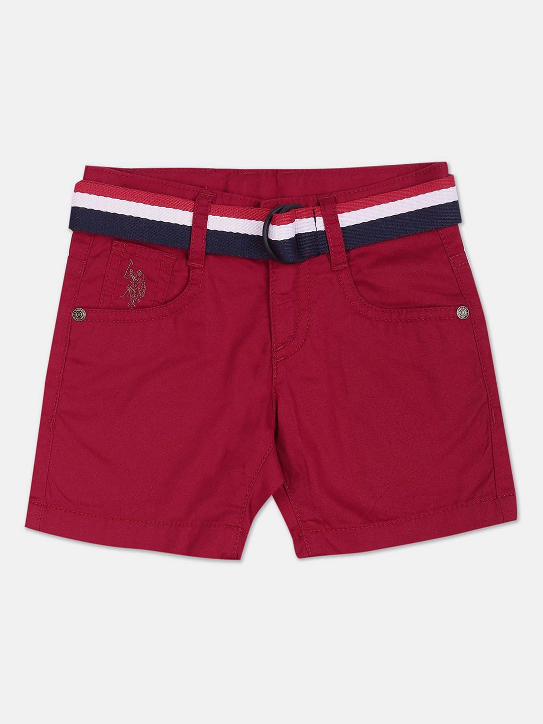 

U.S. Polo Assn. Kids Boys Pure Cotton Mid-Rise Slim Fit Shorts, Red