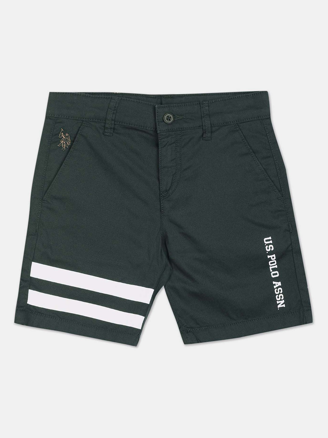 

U.S. Polo Assn. Kids Boys Mid-Rise Slim Fit Pure Cotton Shorts, Green