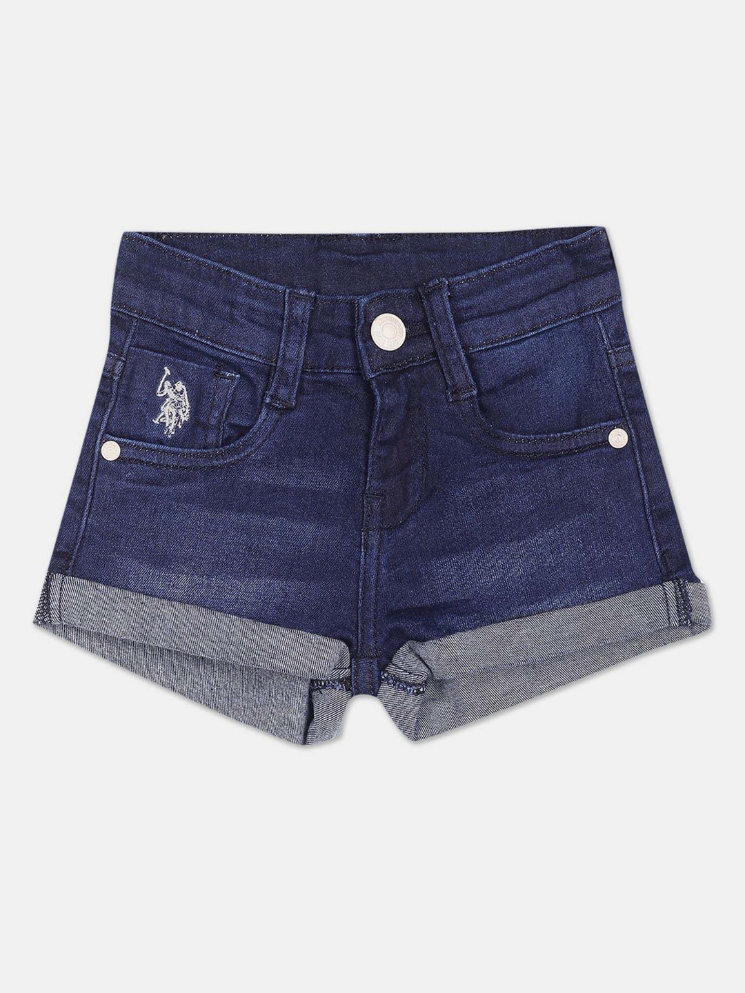 

U.S. Polo Assn. Kids Girls Washed Mid-Rise Denim Shorts, Blue