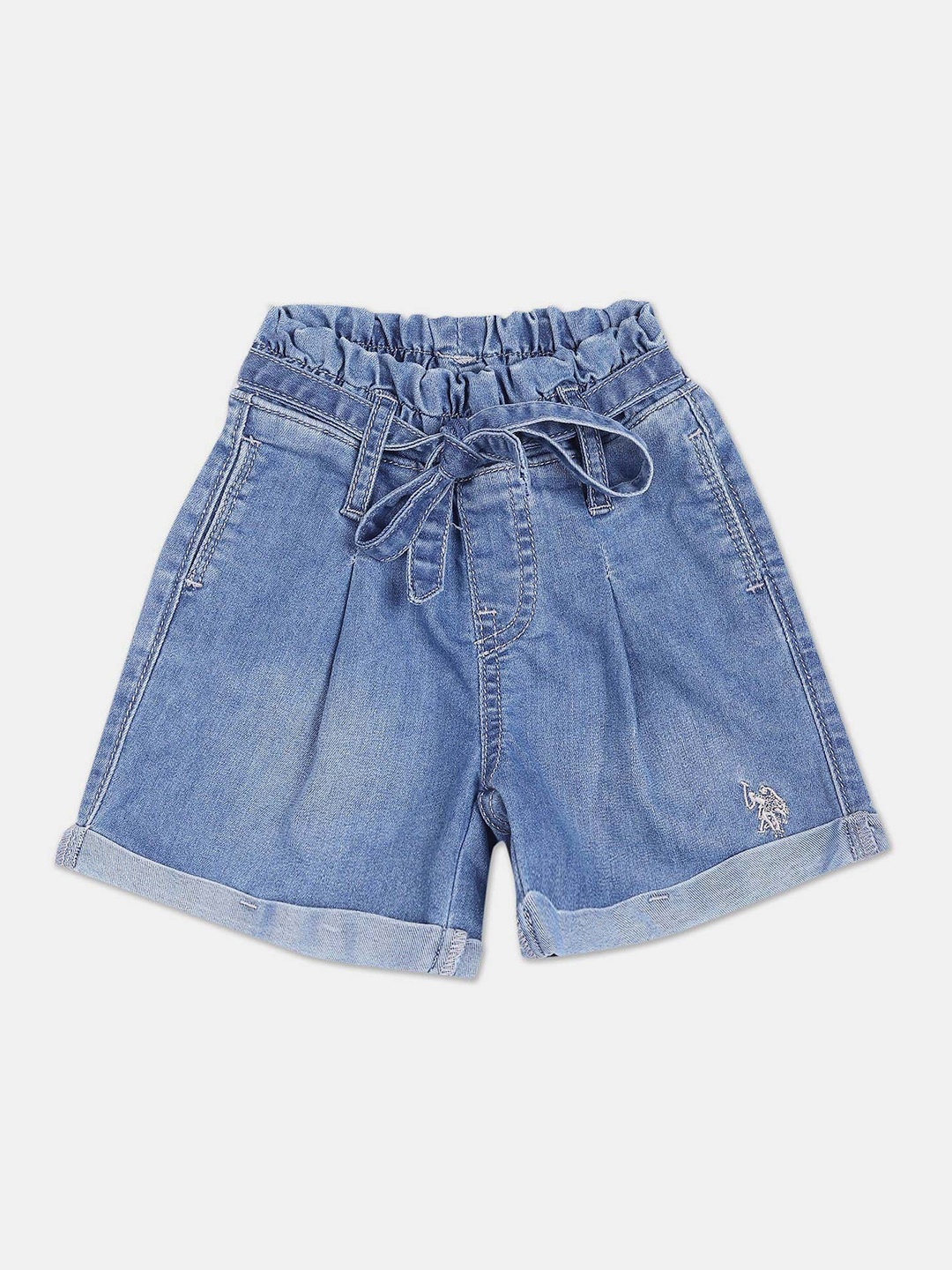 

U.S. Polo Assn. Kids Girls Washed Elasticised Denim Shorts, Blue