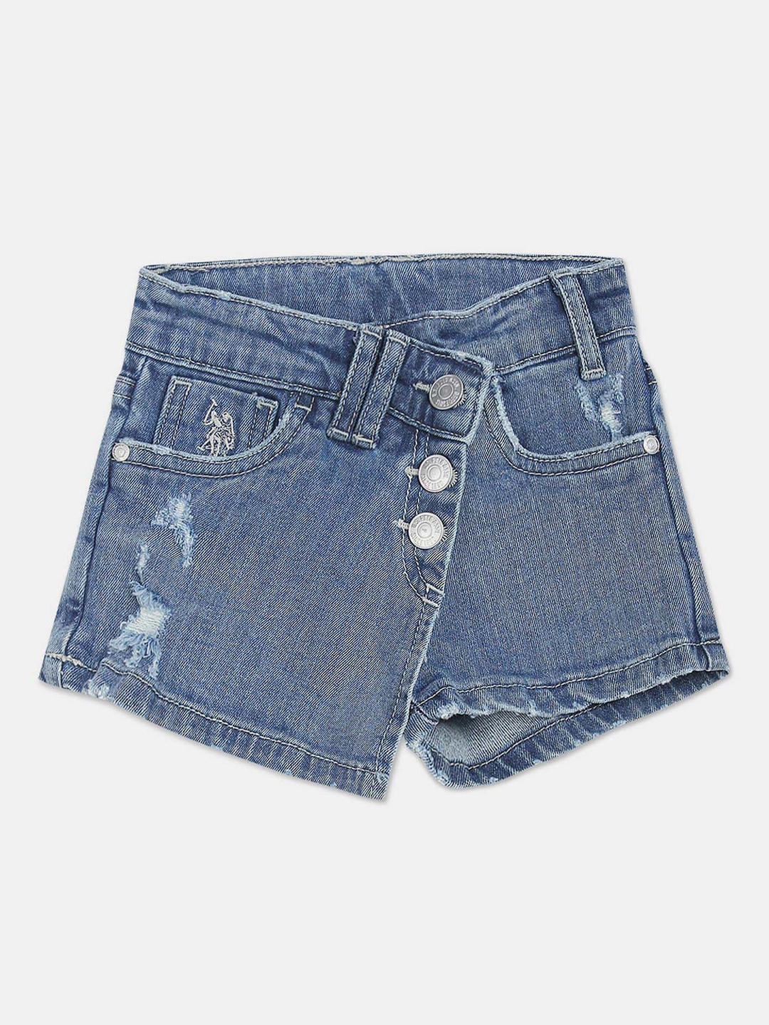 

U.S. Polo Assn. Kids Girls Washed Regular Fit Denim Shorts, Blue