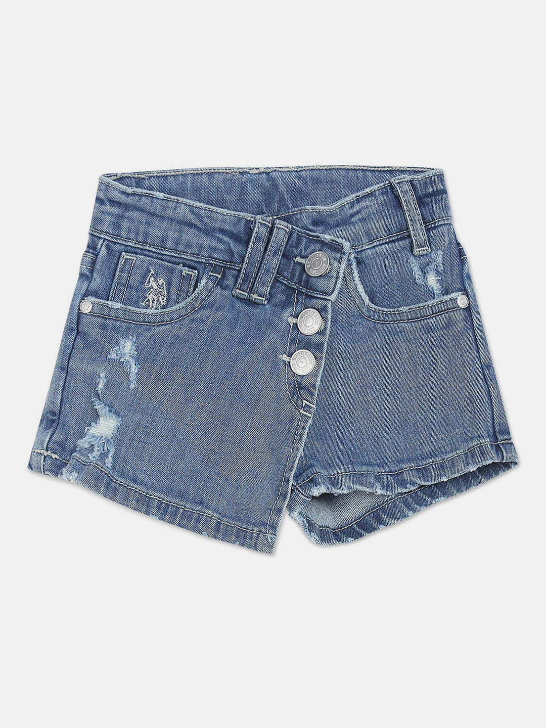 

U.S. Polo Assn. Kids Girls Washed Regular Fit Denim Shorts, Blue