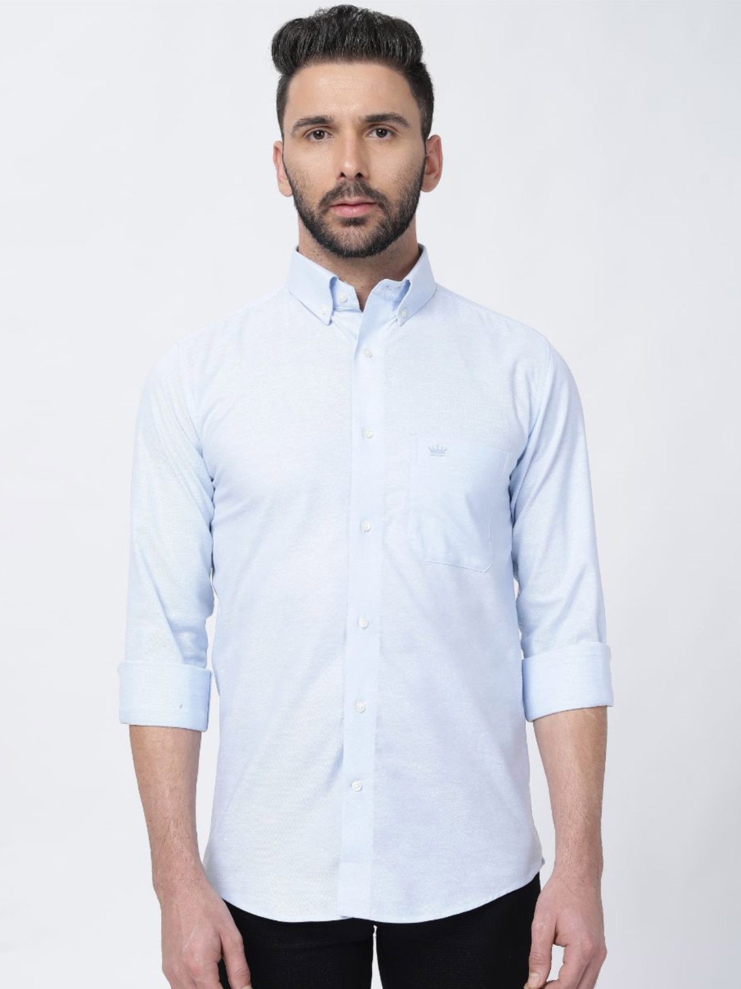 

FRENCH CROWN Button Down Collar Cotton Casual Shirt, Blue