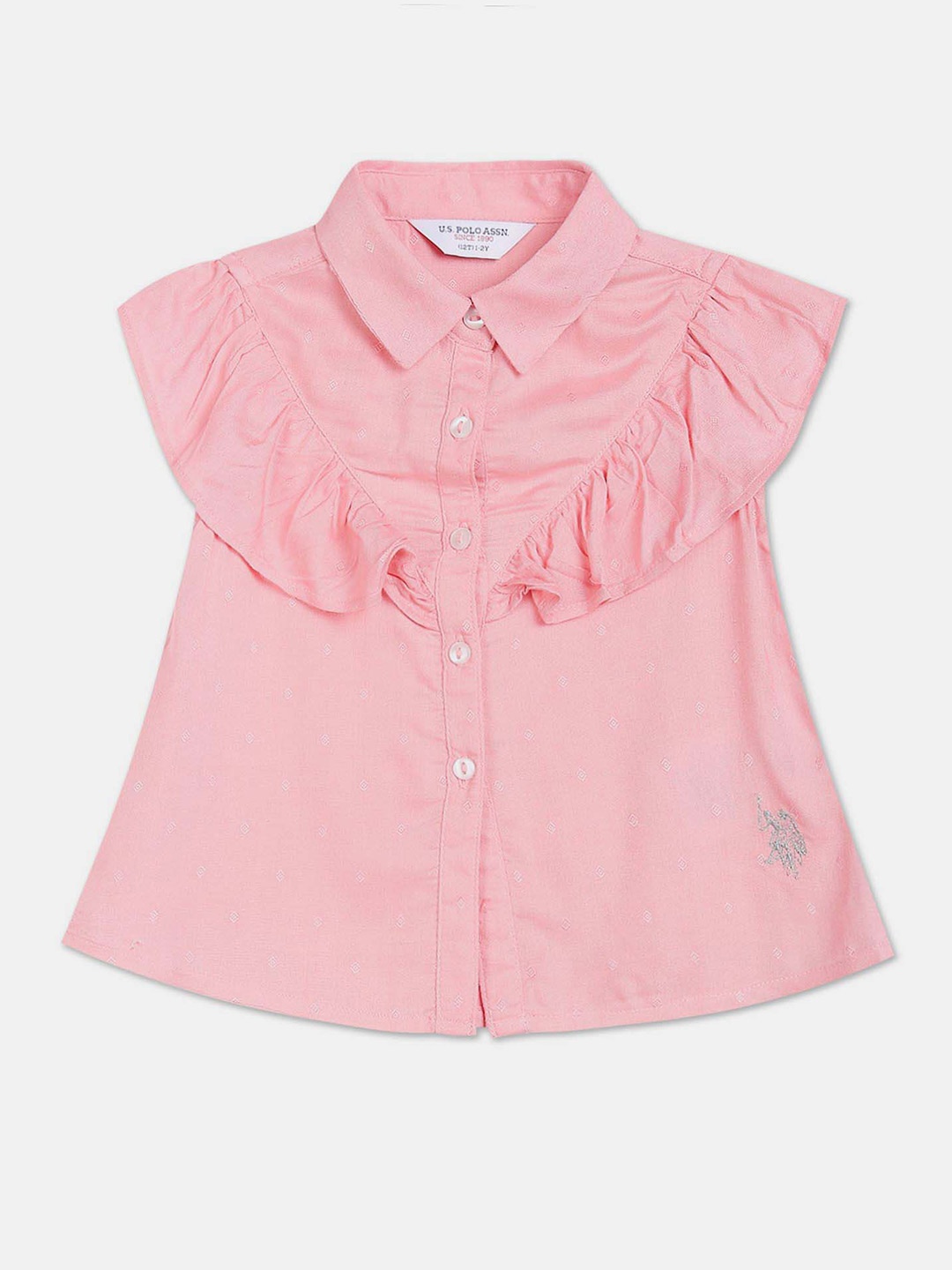 

U.S. Polo Assn. Kids Girls Ruffles Shirt Collar A-Line Top, Pink