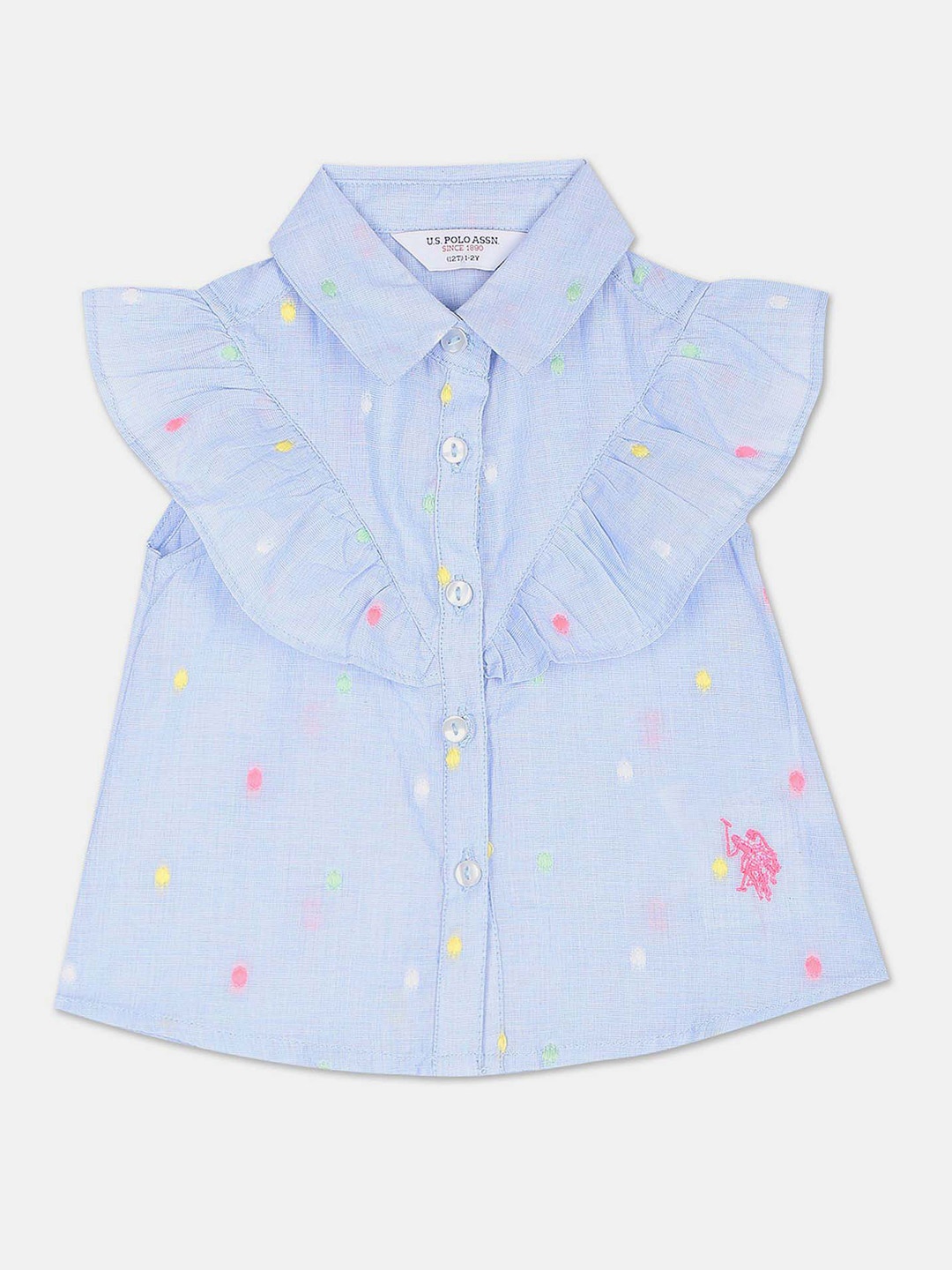 

U.S. Polo Assn. Kids Girls Conversational Printed Pure Cotton Shirt Style Top, Blue