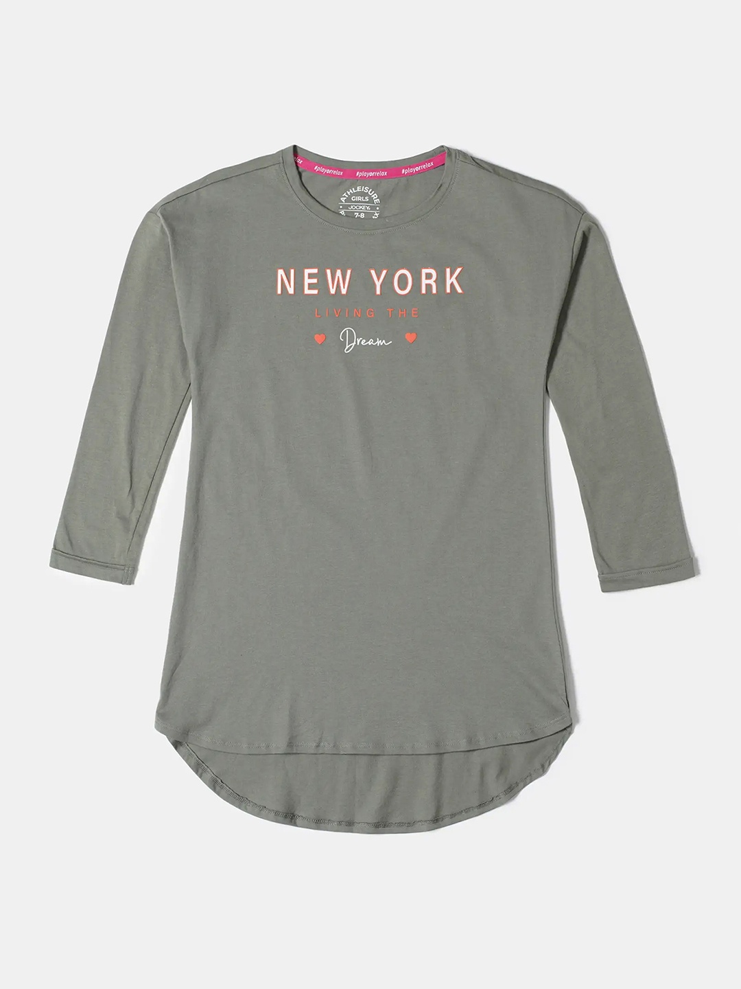 

Jockey Girls Super Combed Cotton Graphic Printed Long Length Tshirt-AG64, Olive