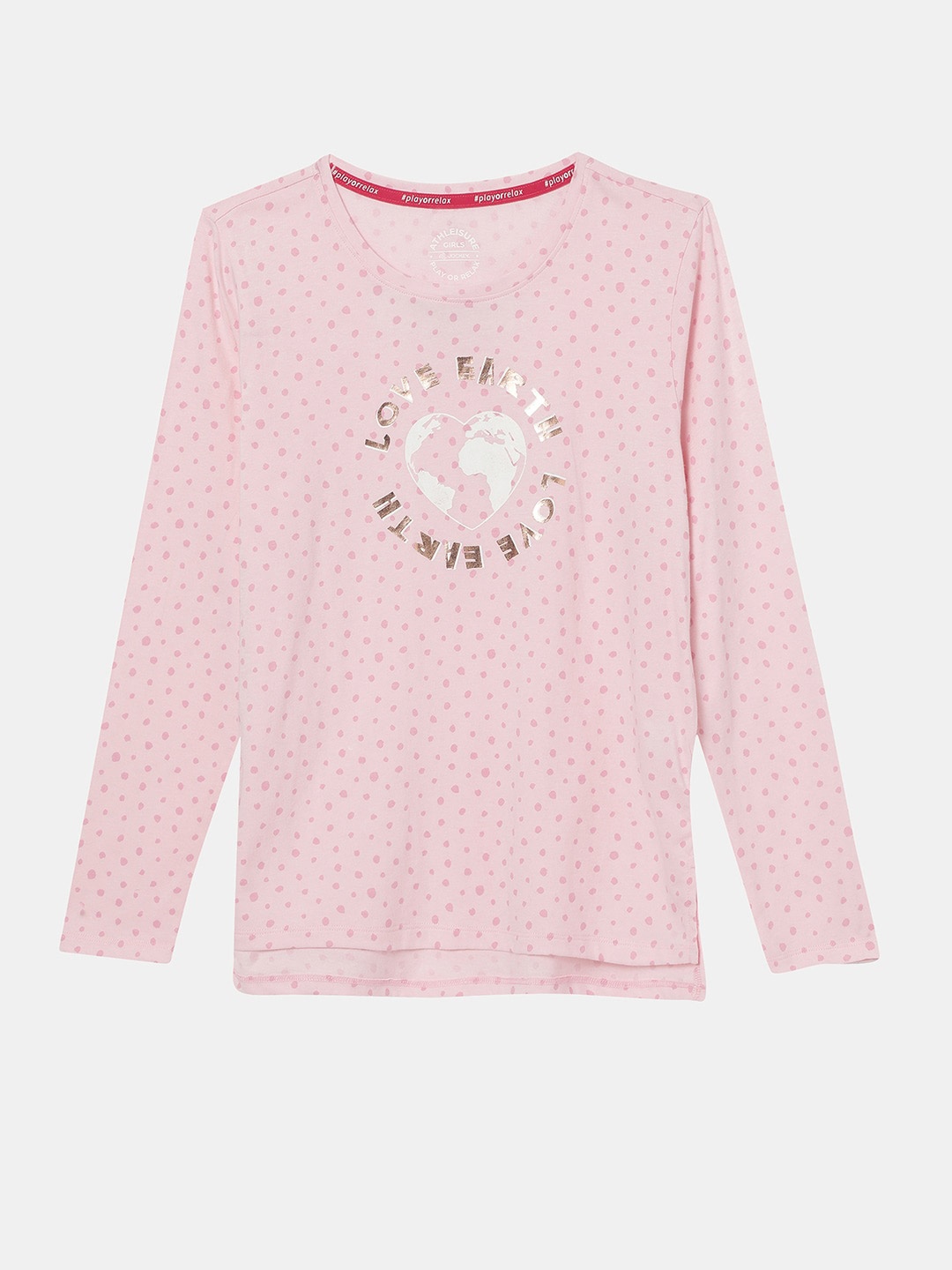 

Jockey Girls Super Combed Cotton Printed Regular Fit Full Sleeve Round Neck Tshirt- AG19, Pink