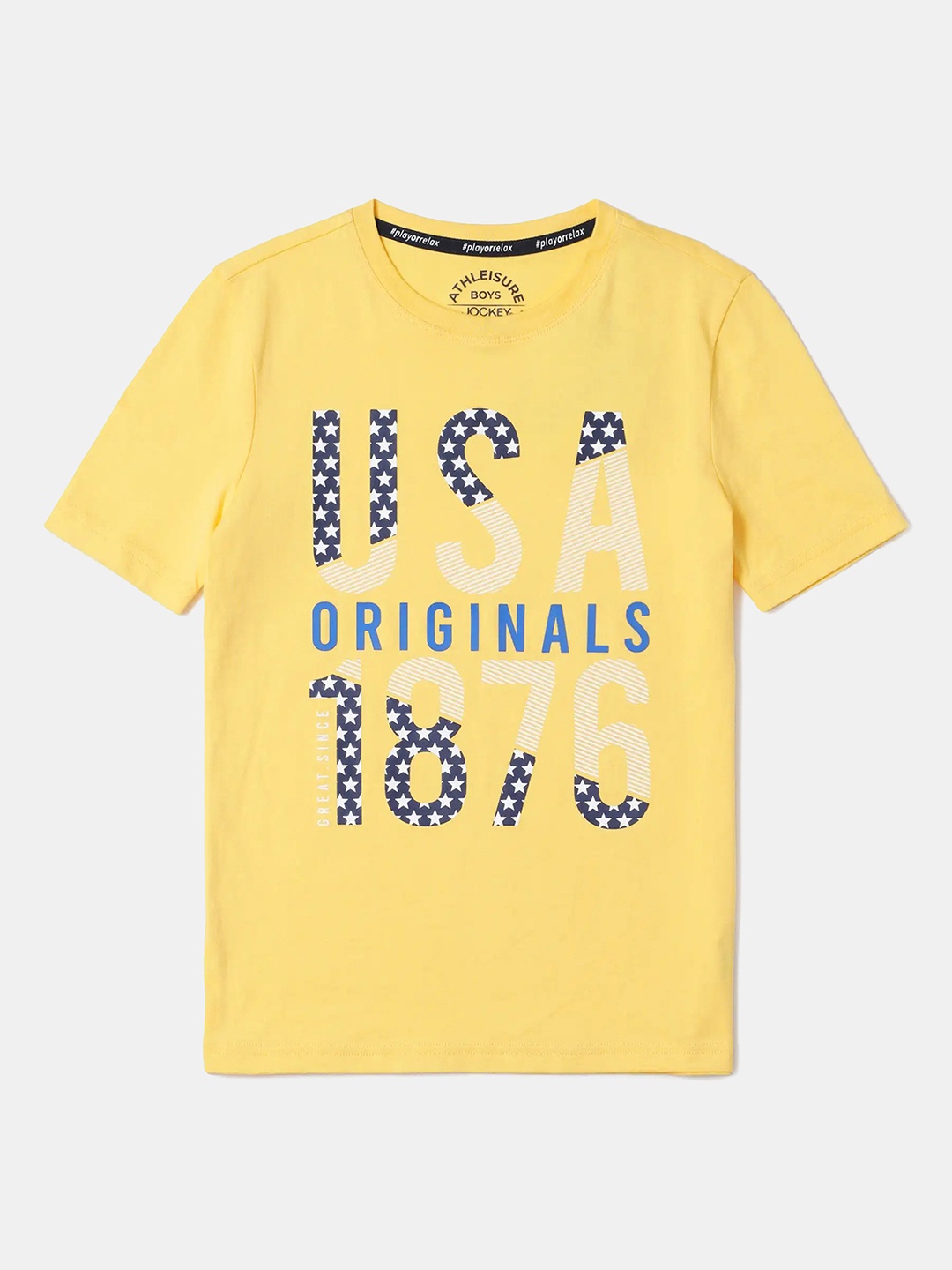 Jockey Boys Super Combed Cotton Printed Half Sleeve Round Neck Tshirt-AB23, Yellow