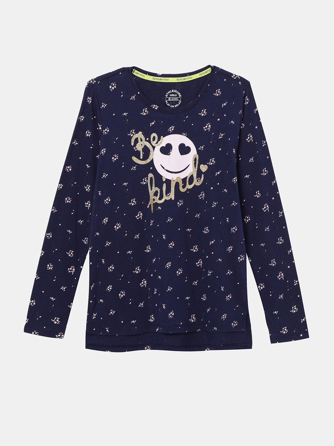 

Jockey Girls Super Combed Cotton Printed Regular Fit Full Sleeve Round Neck Tshirt- AG19, Blue