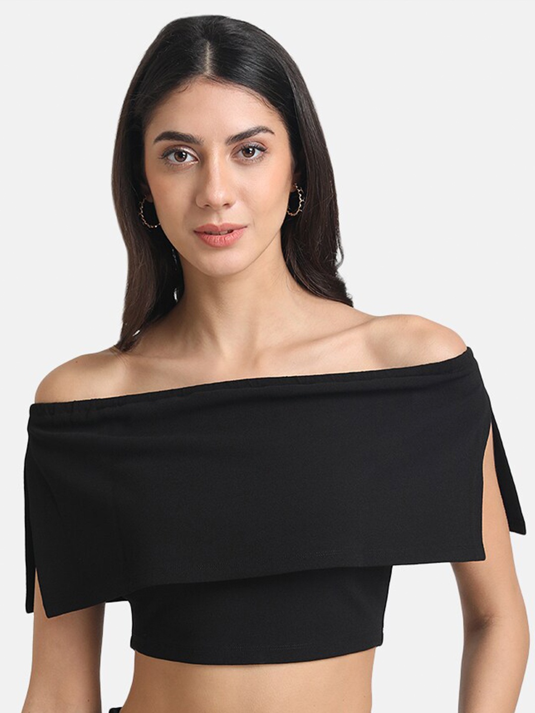 

Kazo Off-Shoulder Bardot Crop Top, Black