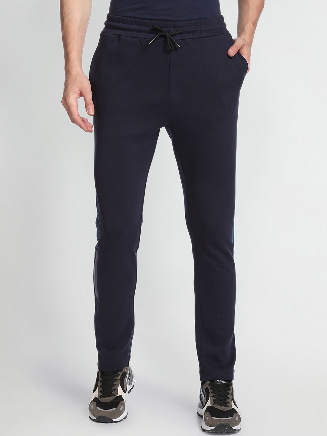 

Arrow New York Men Mid-Rise Traning Or Gym Cotton Track Pants, Navy blue