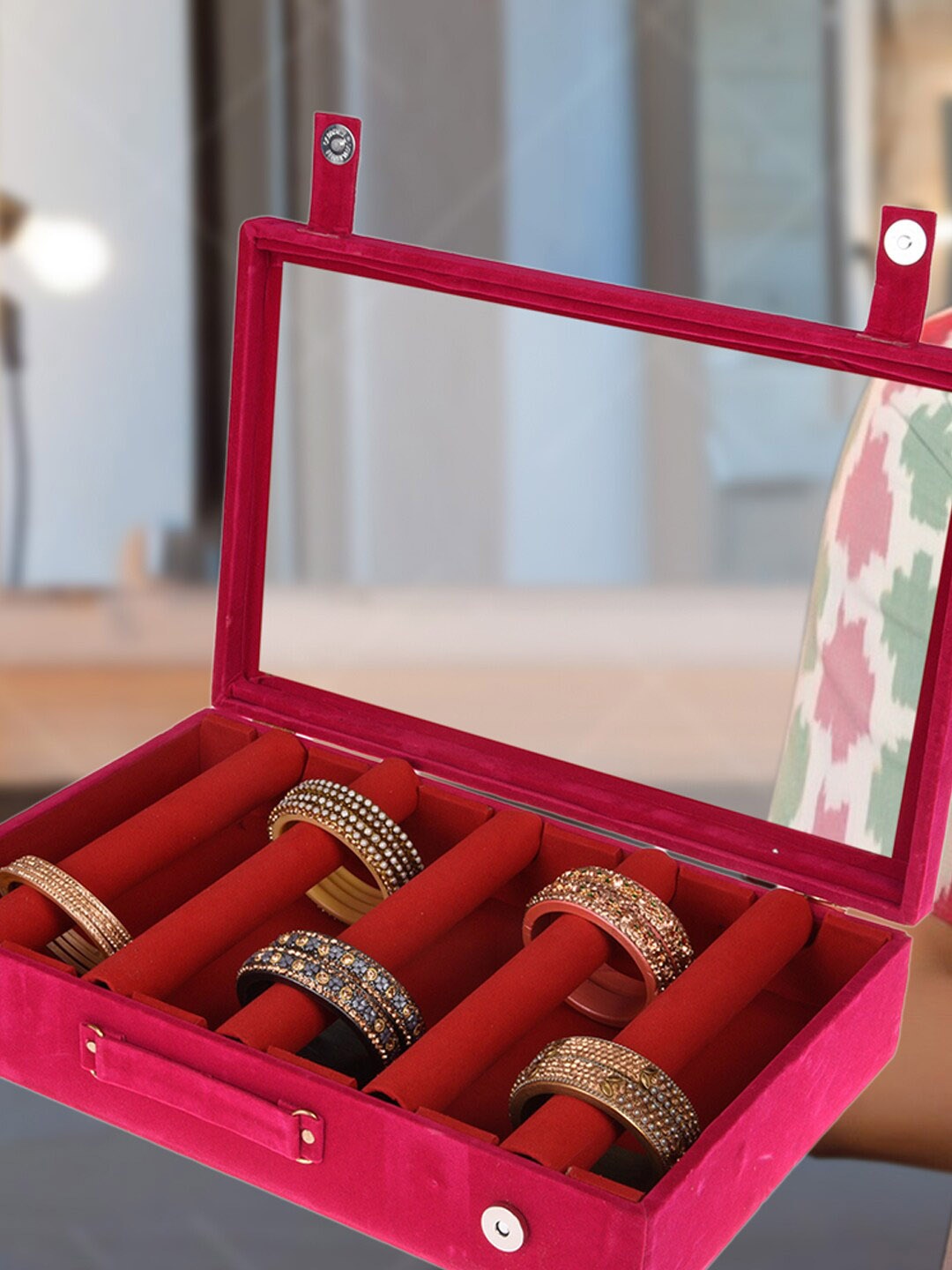 

Kuber Industries Pink 5-Rod Wooden Bangle Box Organizer