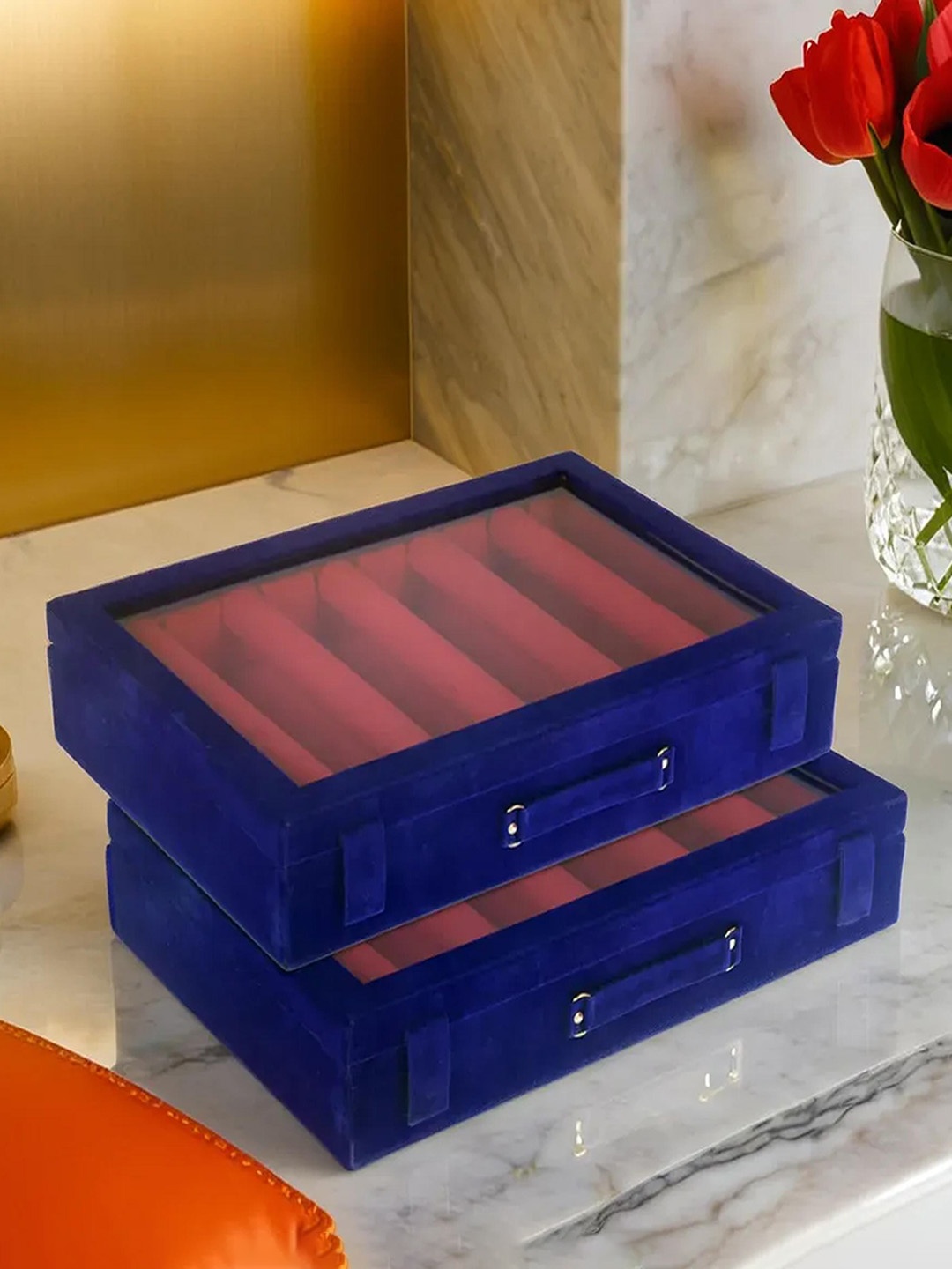 

Kuber Industries 2-Pcs Blue 5-Rods Wooden Bangle Box Organizers